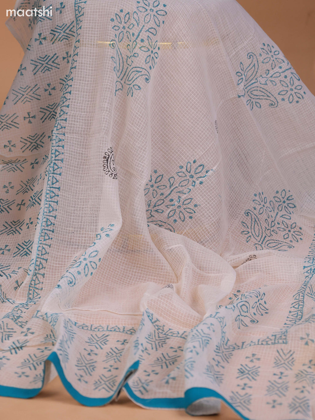Teal Blue and Black Cotton Dress Material With Block Prints & Embroidery Work Neck Pattern and Bottom & Dupatta