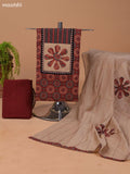 Dark Rust and Beige Cotton Dress Material With Ajrakh Prints & Patch Work Neck Pattern and Bottom & Dupatta
