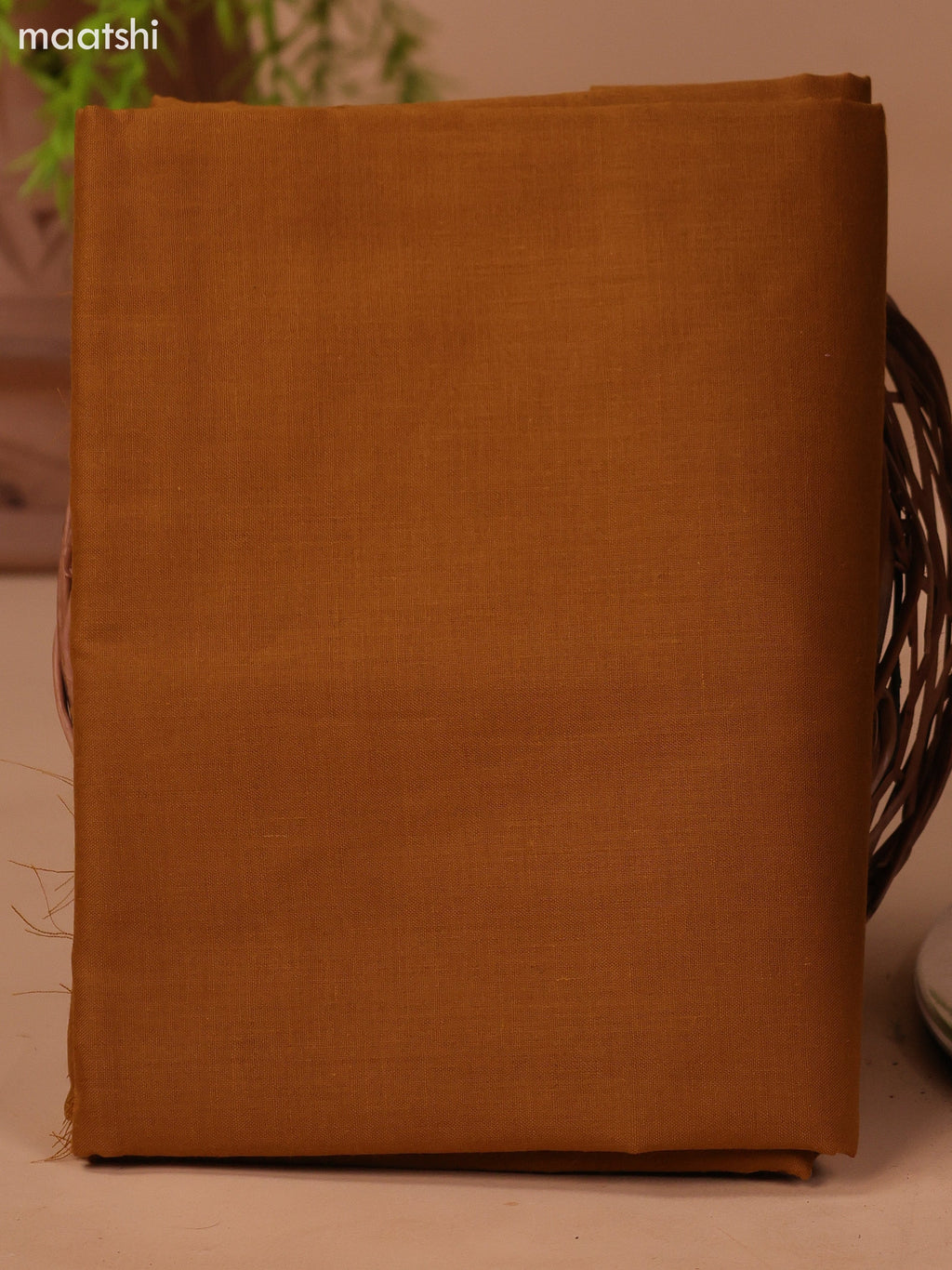 Dark Mustard and Beige Cotton Dress Material With Ajrakh Prints & Patch Work Neck Pattern and Bottom & Dupatta