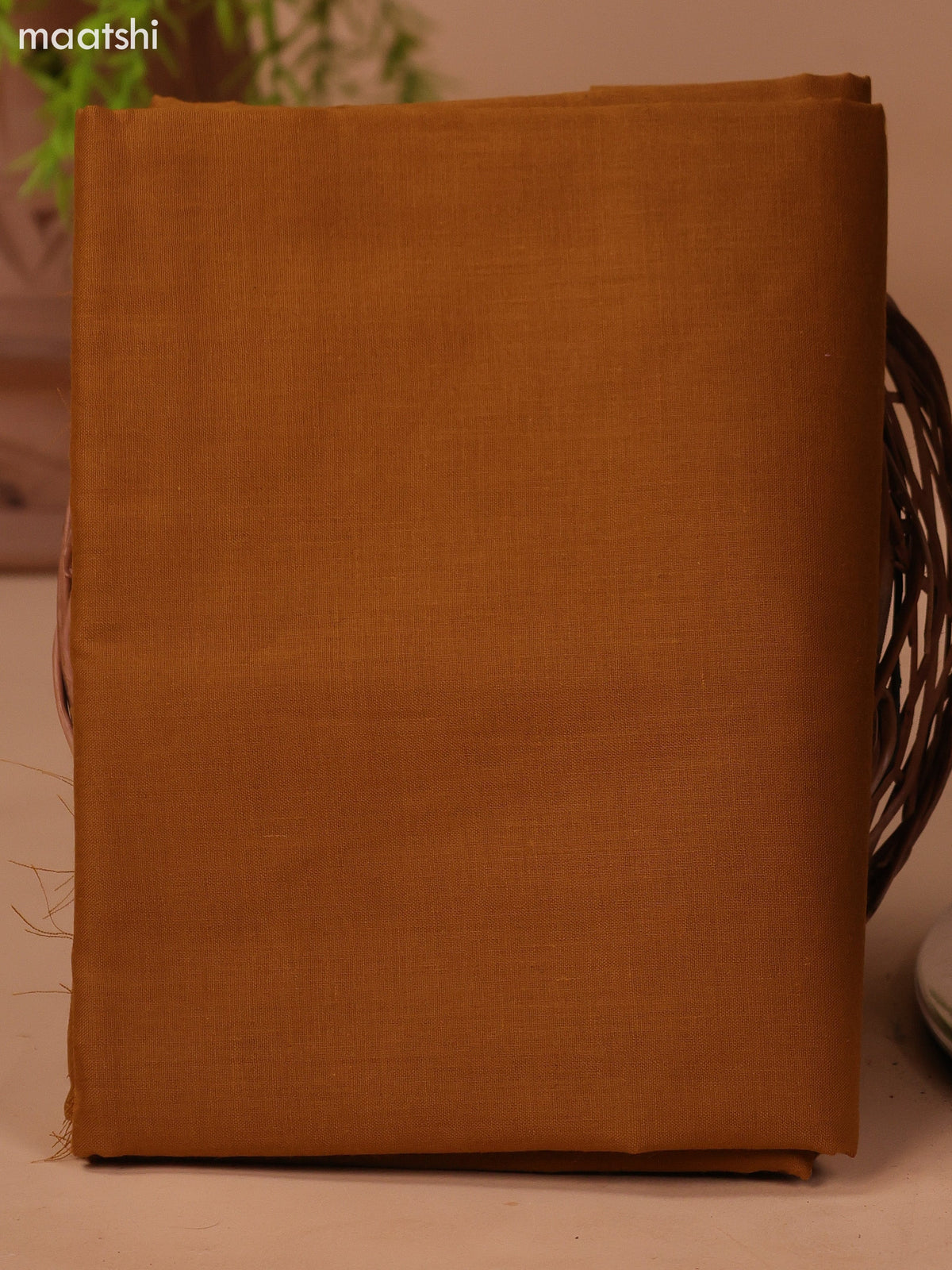 Dark Mustard and Beige Cotton Dress Material With Ajrakh Prints & Patch Work Neck Pattern and Bottom & Dupatta