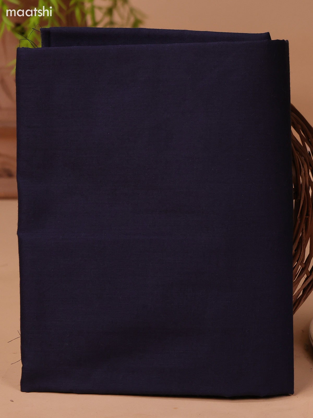 Dark Navy Blue and Beige Cotton Dress Material With Ajrakh Prints & Patch Work Neck Pattern and Bottom & Dupatta