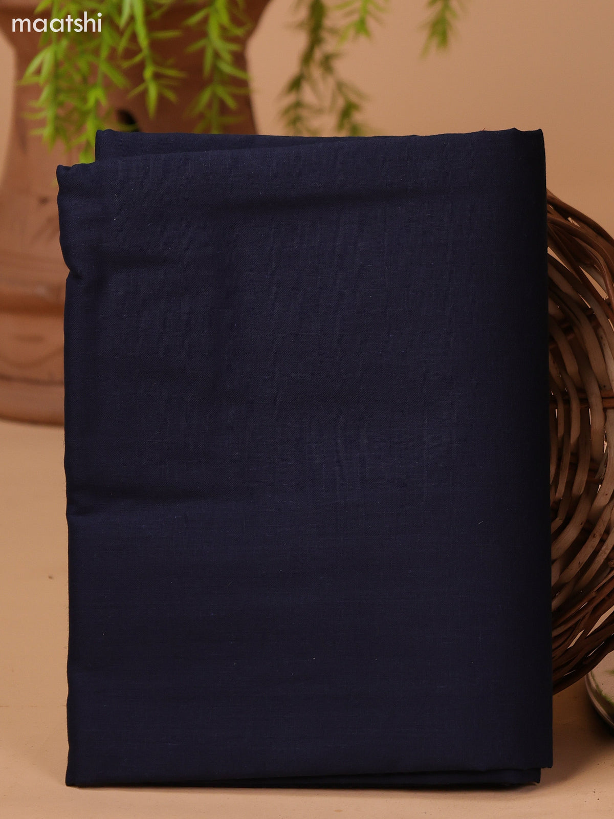 Dark Navy Blue and Beige Cotton Dress Material With Ajrakh Prints & Patch Work Neck Pattern and Bottom & Dupatta