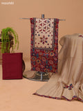 Maroon and Beige Cotton Dress Material With Ajrakh Prints & Patch Work Neck Pattern and Bottom & Dupatta