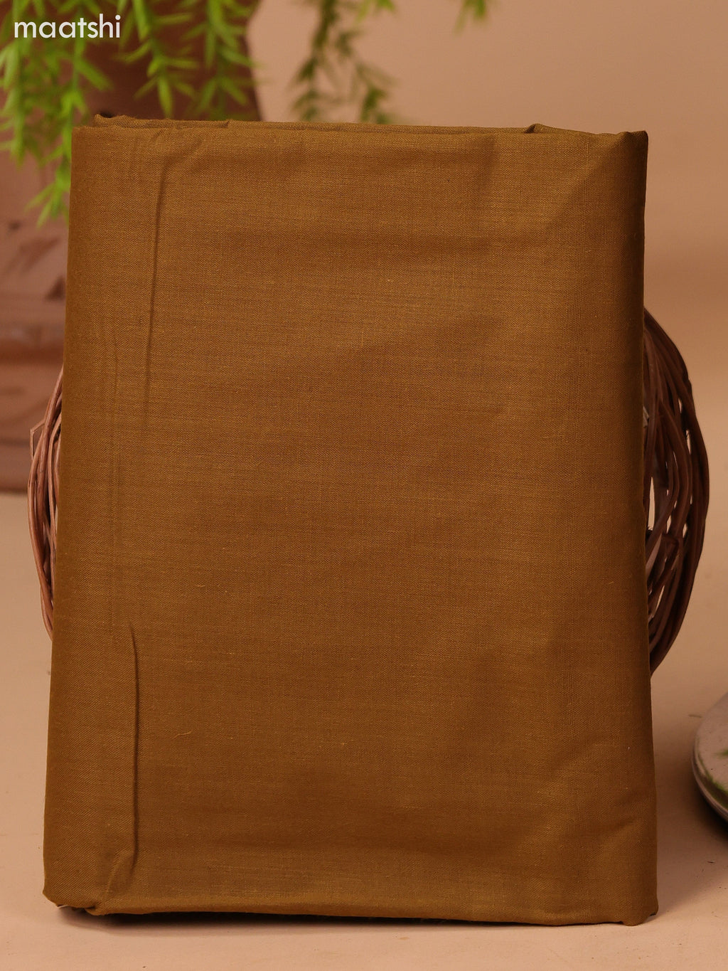 Mustard Green and Beige Cotton Dress Material With Ajrakh Prints & Patch Work Neck Pattern and Bottom & Dupatta