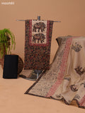 Black and Beige Cotton Dress Material With Kalamkari Prints & Patch Work Neck Pattern and Bottom & Dupatta