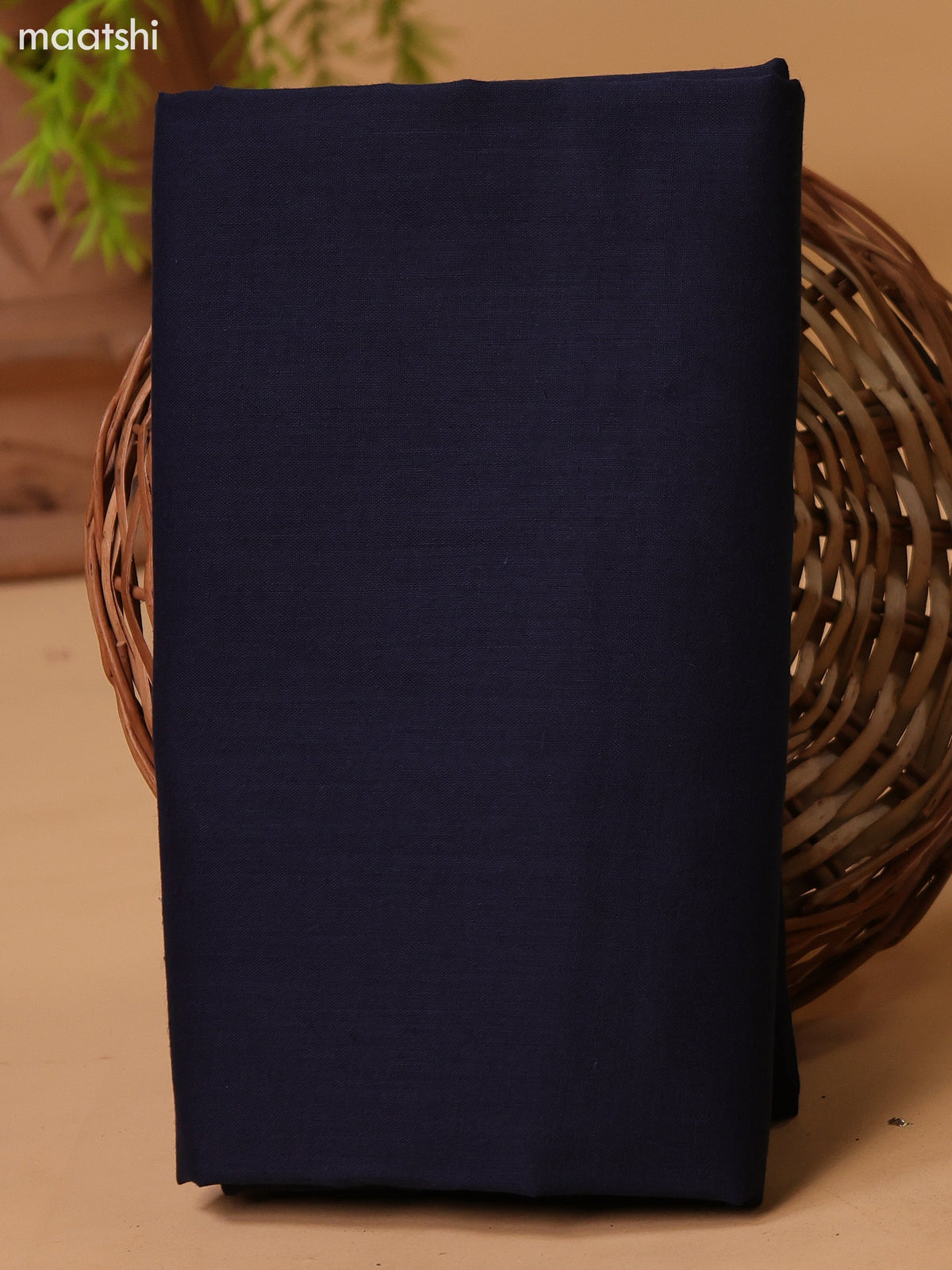 Dark Navy Blue and Beige Cotton Dress Material With Kalamkari Prints & Patch Work Neck Pattern and Bottom & Dupatta