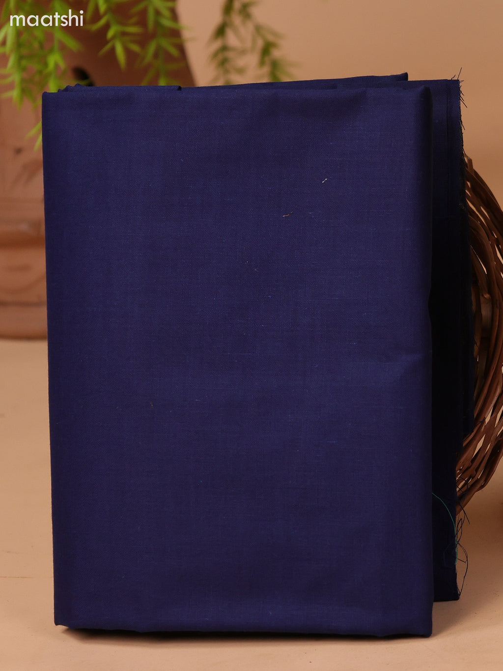 Navy Blue and Beige Cotton Dress Material With Kalamkari Prints & Patch Work Neck Pattern and Bottom & Dupatta