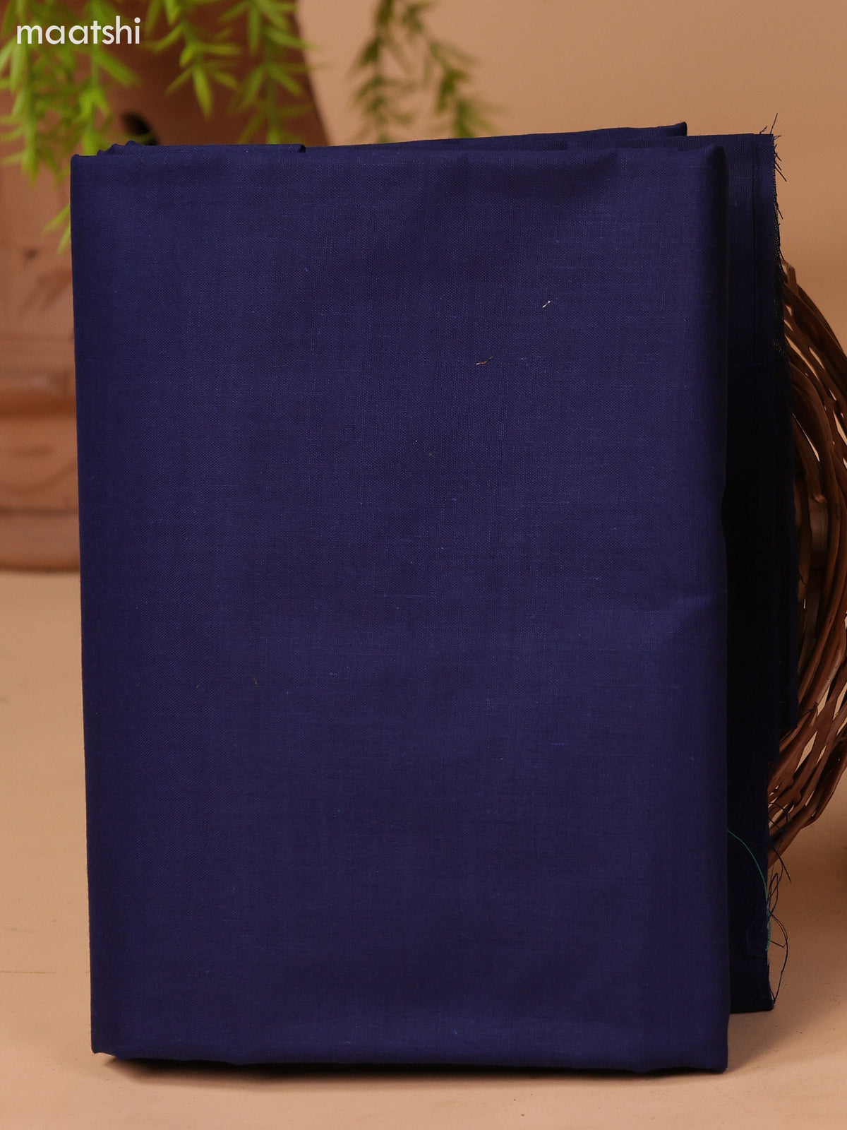 Navy Blue and Beige Cotton Dress Material With Kalamkari Prints & Patch Work Neck Pattern and Bottom & Dupatta