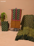 Mustard Yellow and Sap Green Cotton Dress Material With Allover Butta Prints & Patch Work Neck Pattern and Bottom & Dupatta