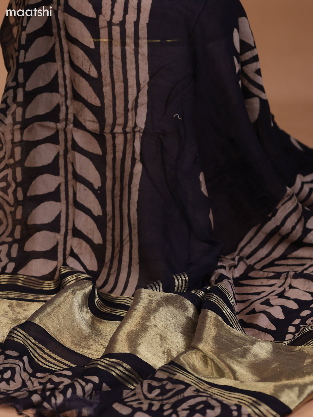 Dark Peacock Blue and Black Cotton Dress Material With Plain Body & Batik Prints Patch Work Neck Pattern and Bottom & Dupatta