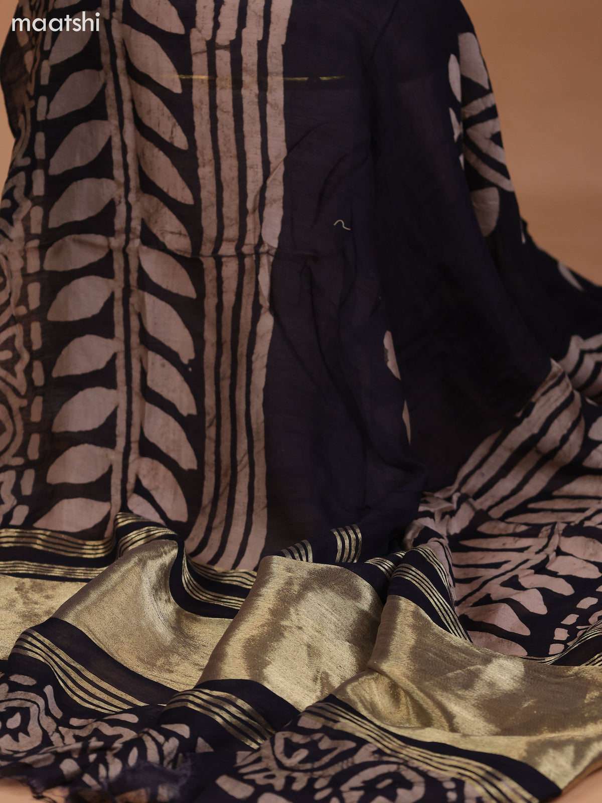 Dark Peacock Blue and Black Cotton Dress Material With Plain Body & Batik Prints Patch Work Neck Pattern and Bottom & Dupatta
