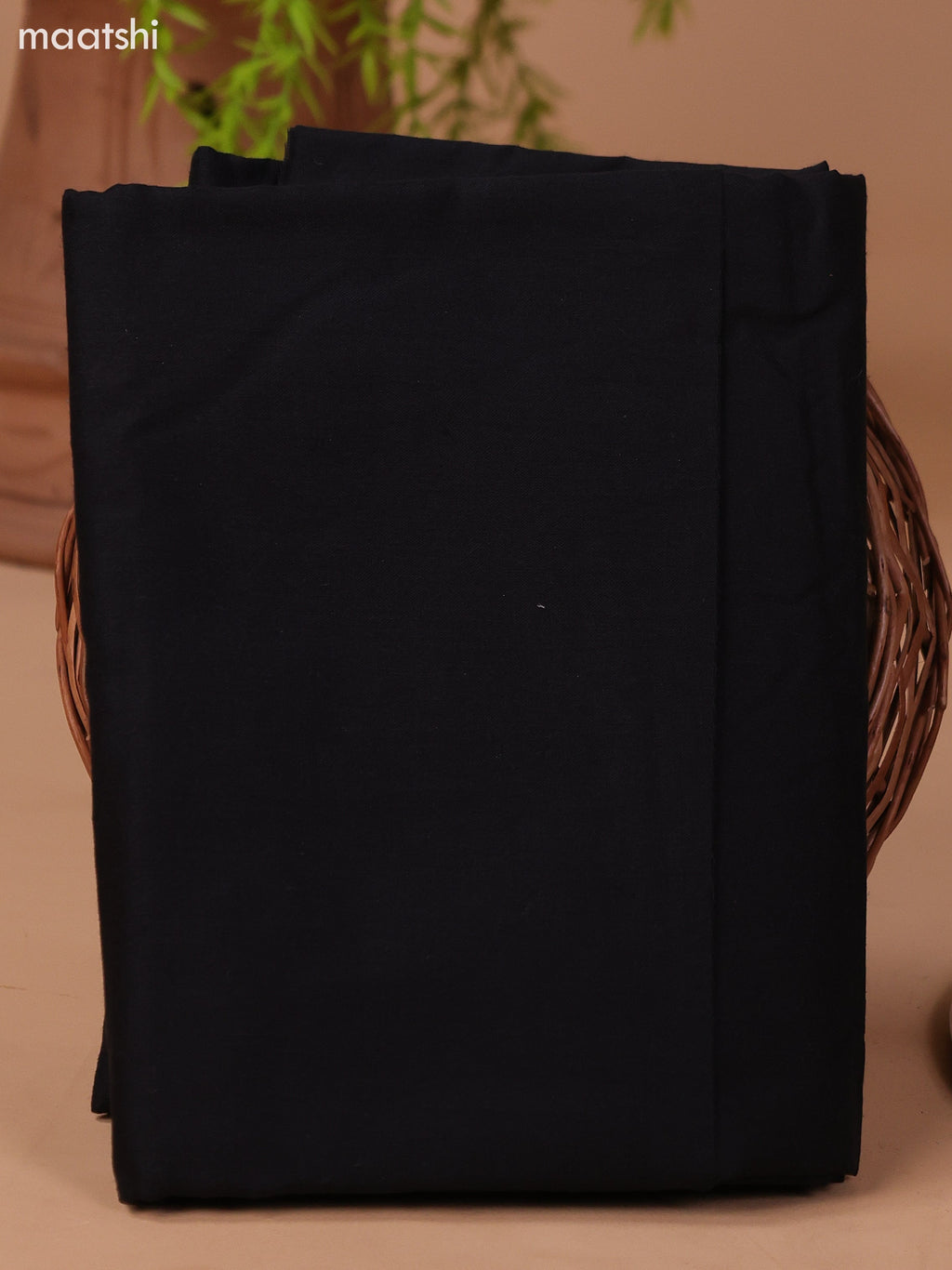 Dark Peacock Blue and Black Cotton Dress Material With Plain Body & Batik Prints Patch Work Neck Pattern and Bottom & Dupatta