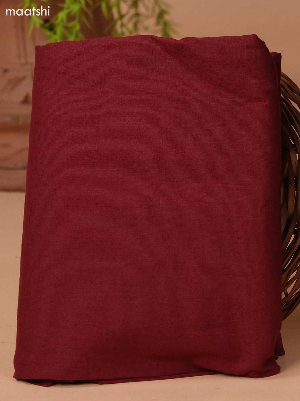 Sap Green and Maroon Cotton Dress Material With Plain Body & Batik Prints Patch Work Neck Pattern and Bottom & Dupatta
