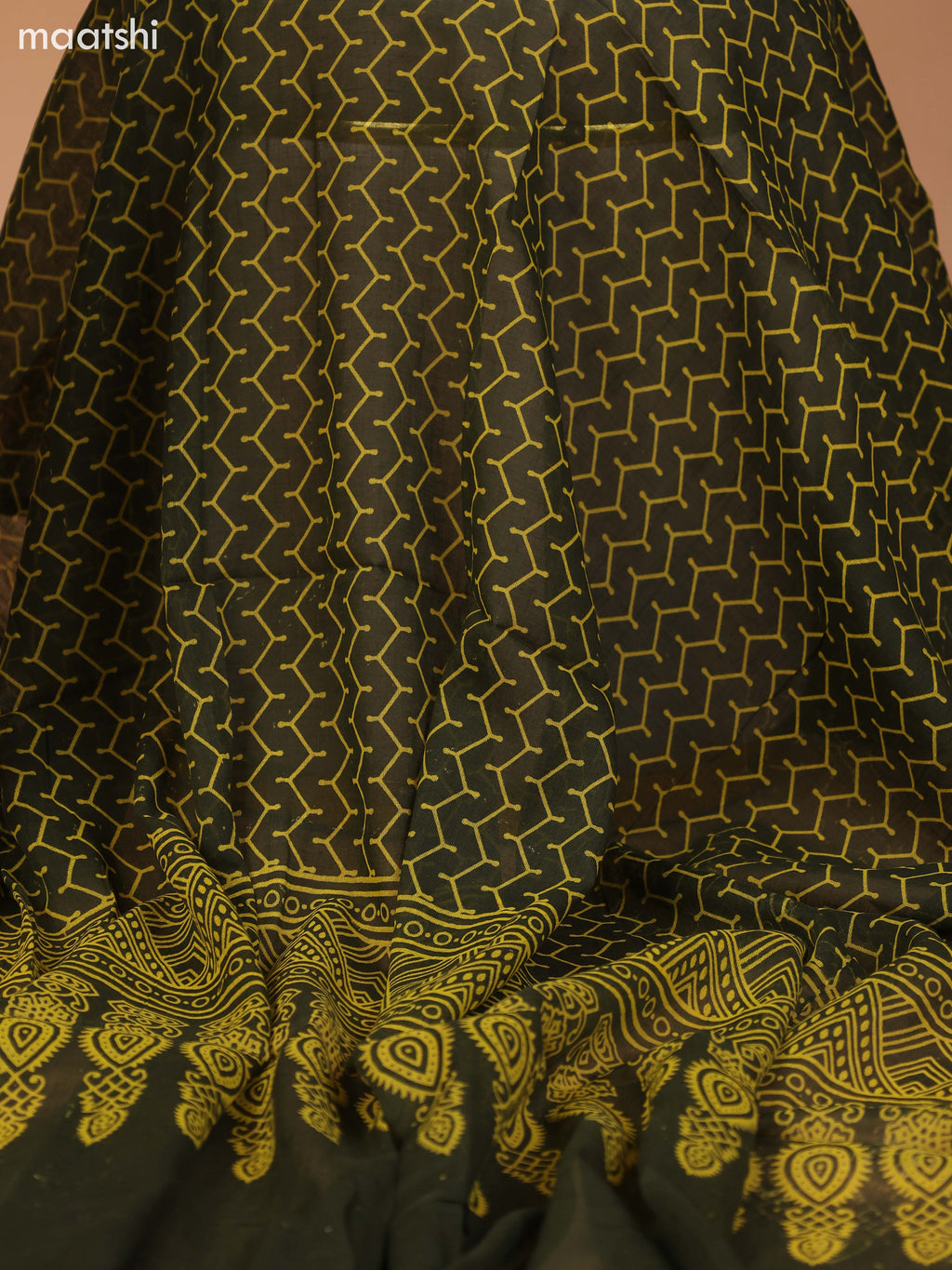 Mustard Yellow and Sap Green Cotton Dress Material With Allover Prints & Embroidery Work Neck Pattern and Bottom & Dupatta