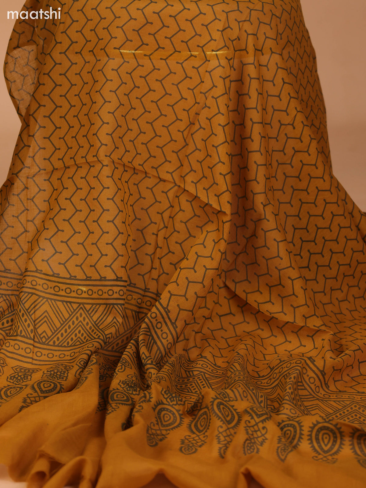 Sap Green and Mustard Yellow Cotton Dress Material With Allover Prints & Embroidery Work Neck Pattern and Bottom & Dupatta