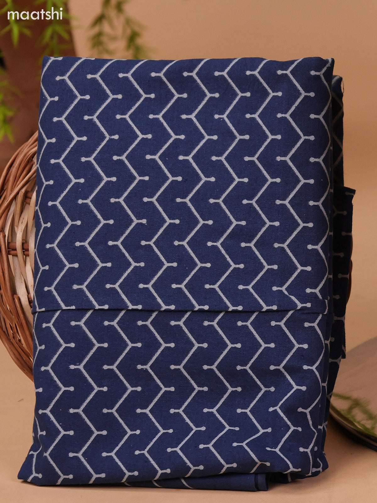 Dark Rust and Navy Blue Cotton Dress Material With Allover Prints & Embroidery Work Neck Pattern and Bottom & Dupatta