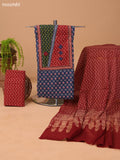 Navy Blue and Dark Rust Cotton Dress Material With Allover Prints & Embroidery Work Neck Pattern and Bottom & Dupatta