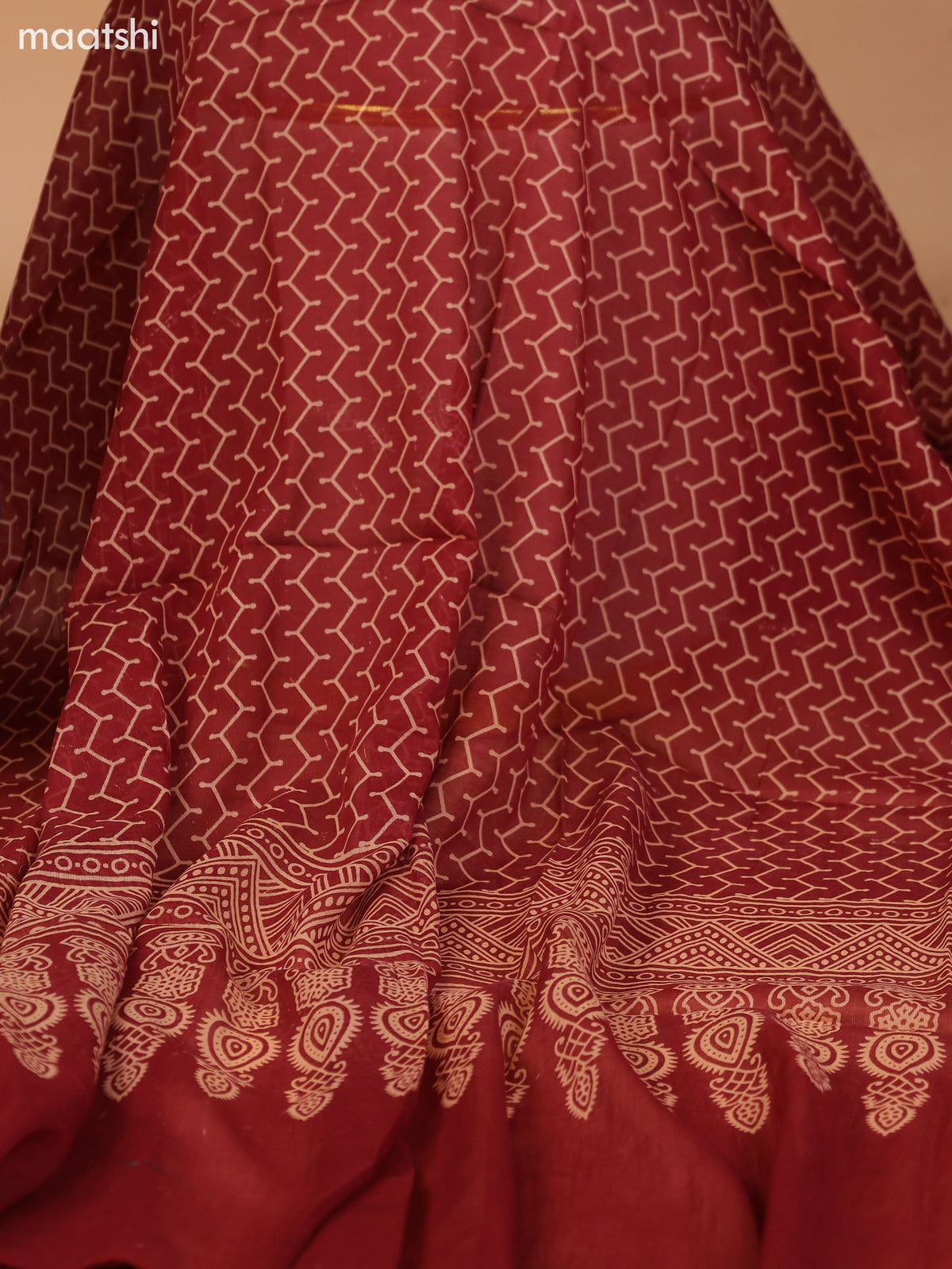 Navy Blue and Dark Rust Cotton Dress Material With Allover Prints & Embroidery Work Neck Pattern and Bottom & Dupatta