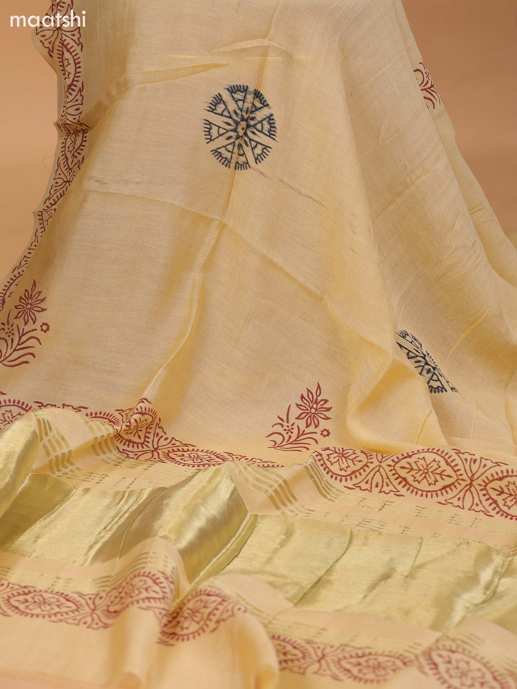 Deep Maroon and Navy Blue Cotton Dress Material With Plain Body & Embroidery Work Neck Pattern and Bottom & Dupatta