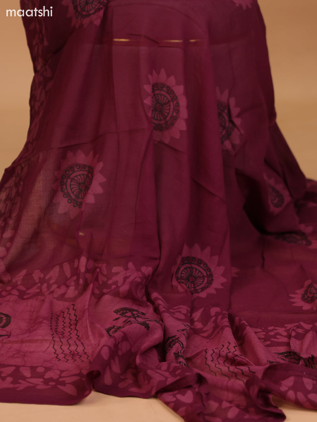 Deep Wine Shade Cotton Dress Material With Floral Prints and Bottom & Dupatta