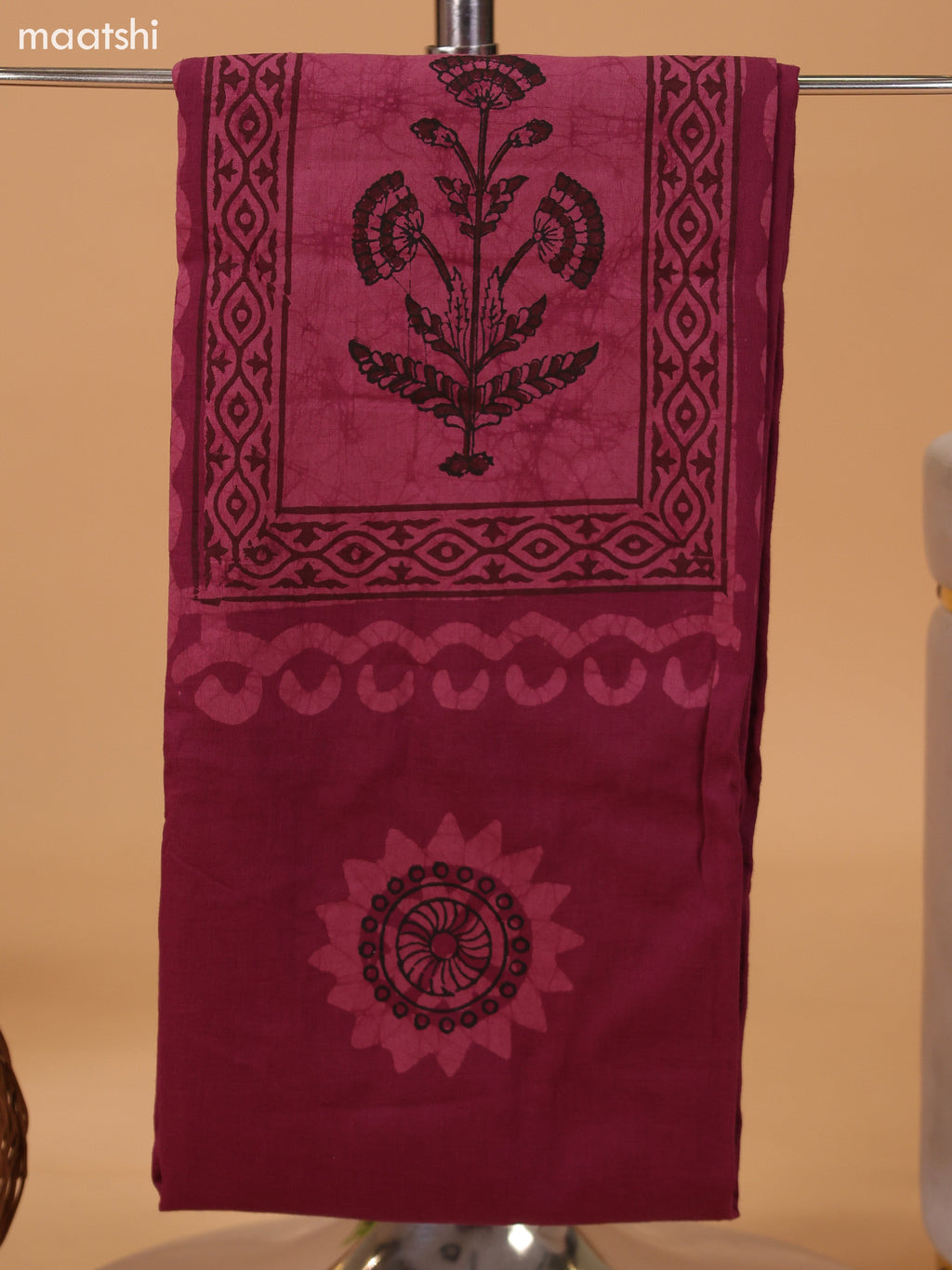 Deep Wine Shade Cotton Dress Material With Floral Prints and Bottom & Dupatta