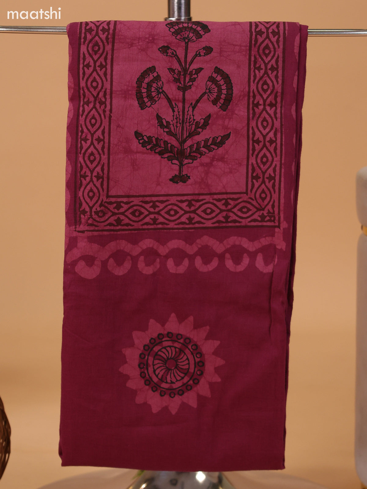 Deep Wine Shade Cotton Dress Material With Floral Prints and Bottom & Dupatta