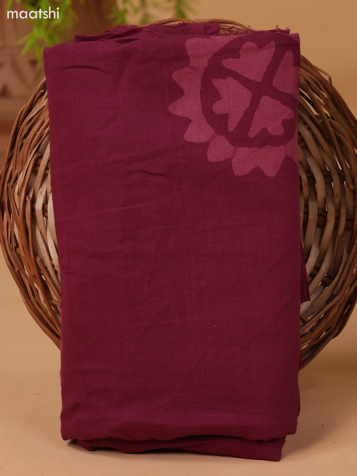 Deep Wine Shade Cotton Dress Material With Floral Prints and Bottom & Dupatta