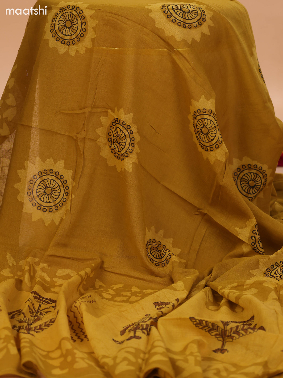 Mustard Yellow Cotton Dress Material With Floral Prints and Bottom & Dupatta