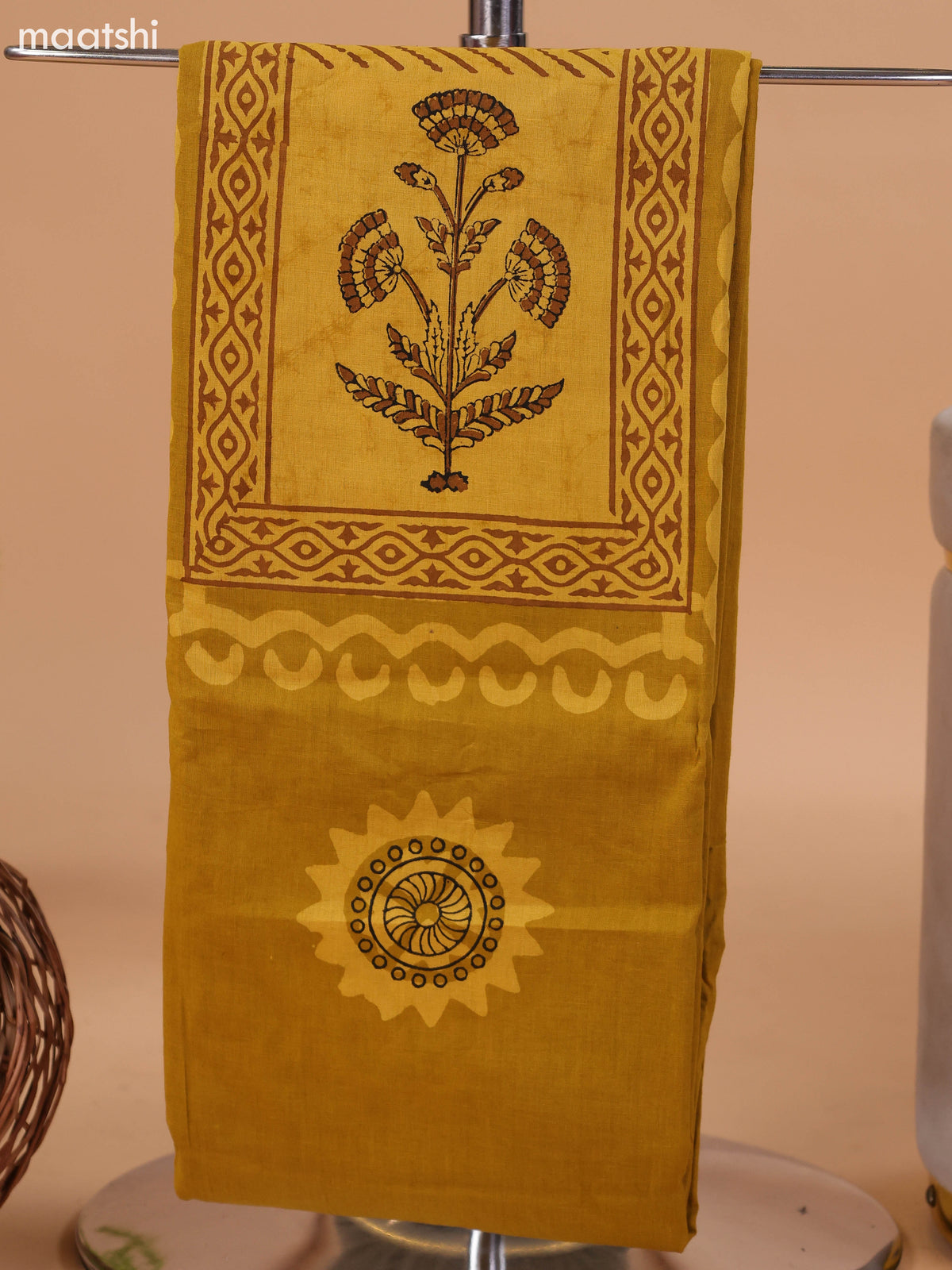 Mustard Yellow Cotton Dress Material With Floral Prints and Bottom & Dupatta