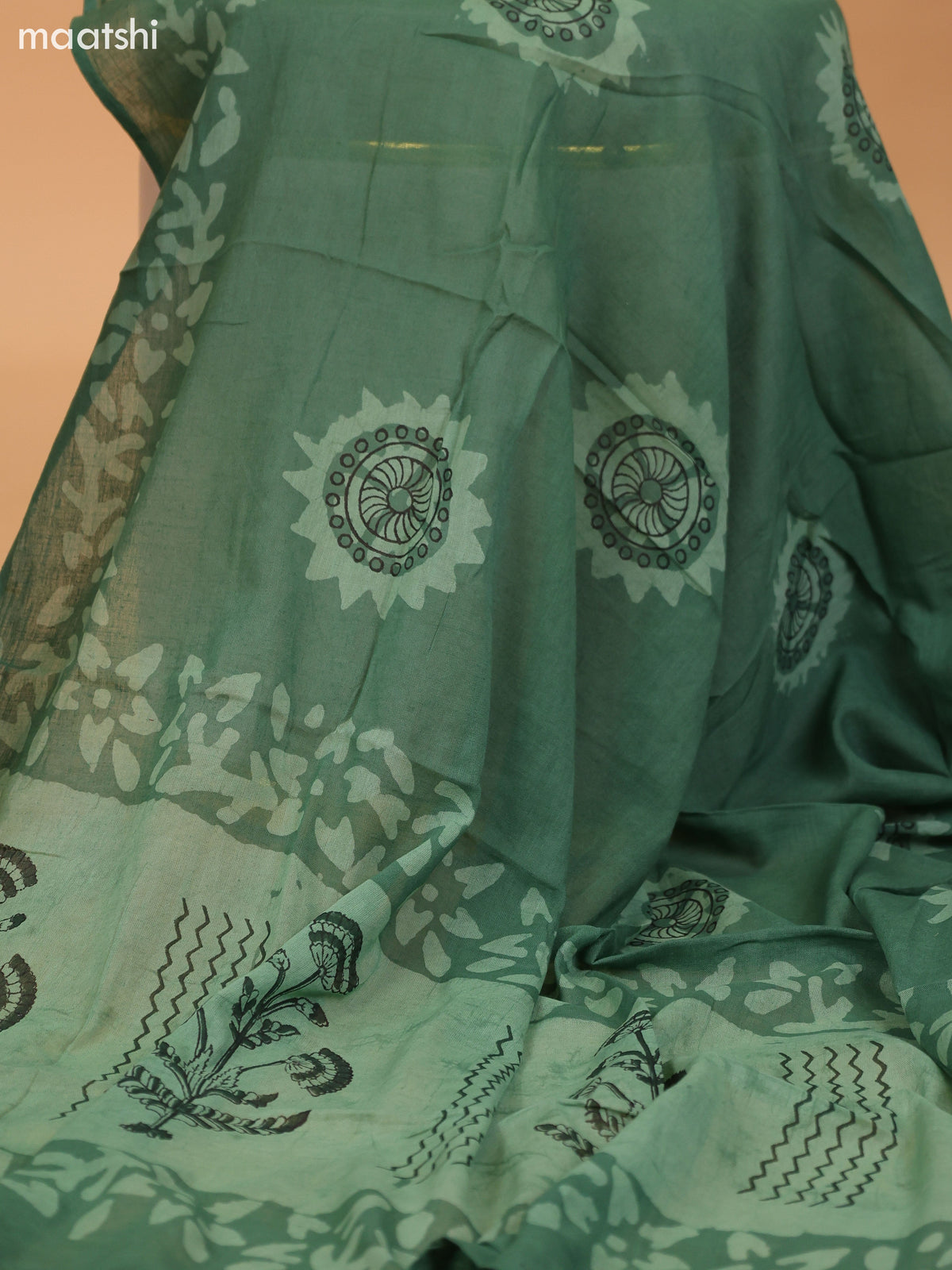 Pastel Green Cotton Dress Material With Floral Prints and Bottom & Dupatta