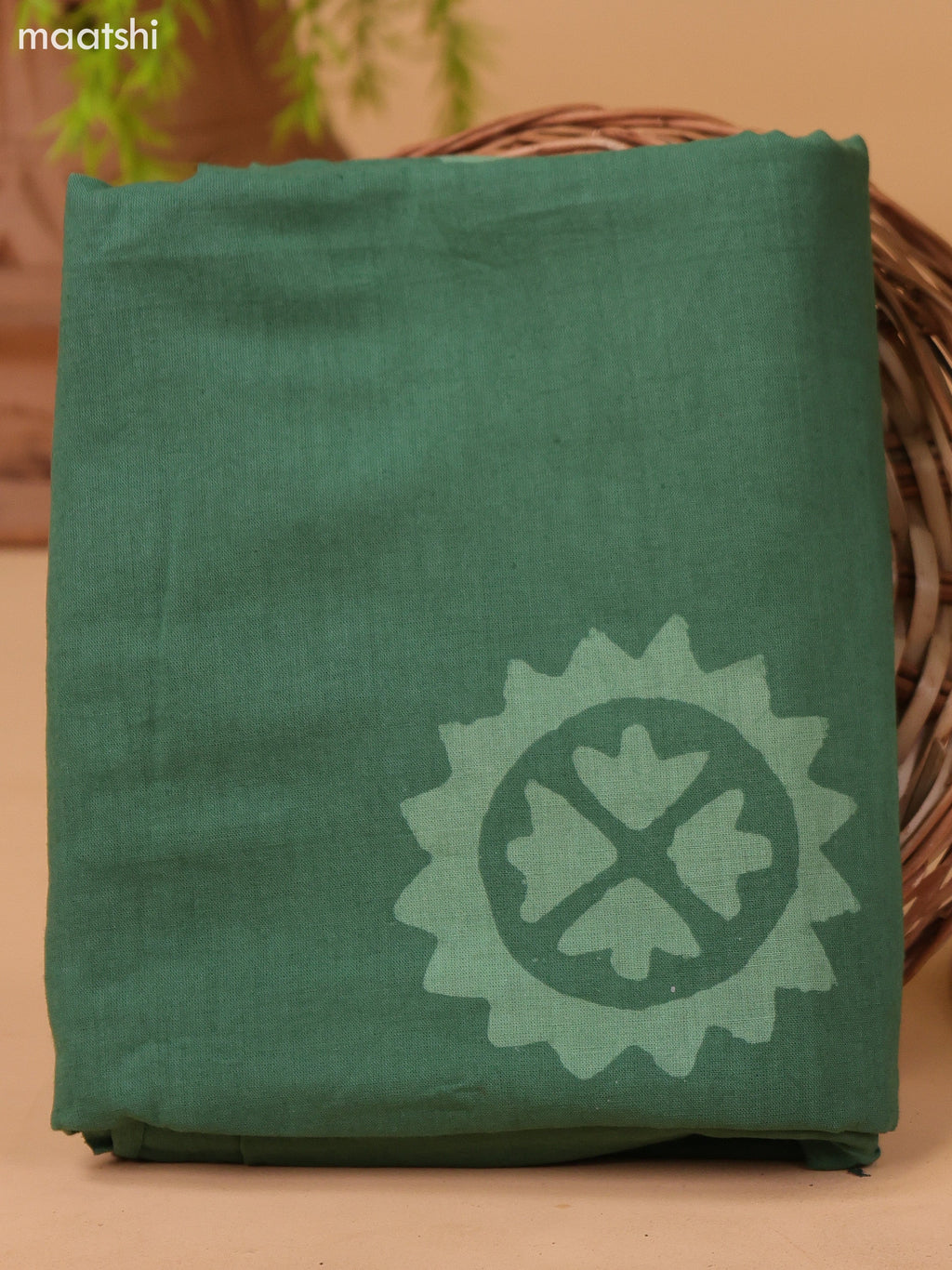 Pastel Green Cotton Dress Material With Floral Prints and Bottom & Dupatta