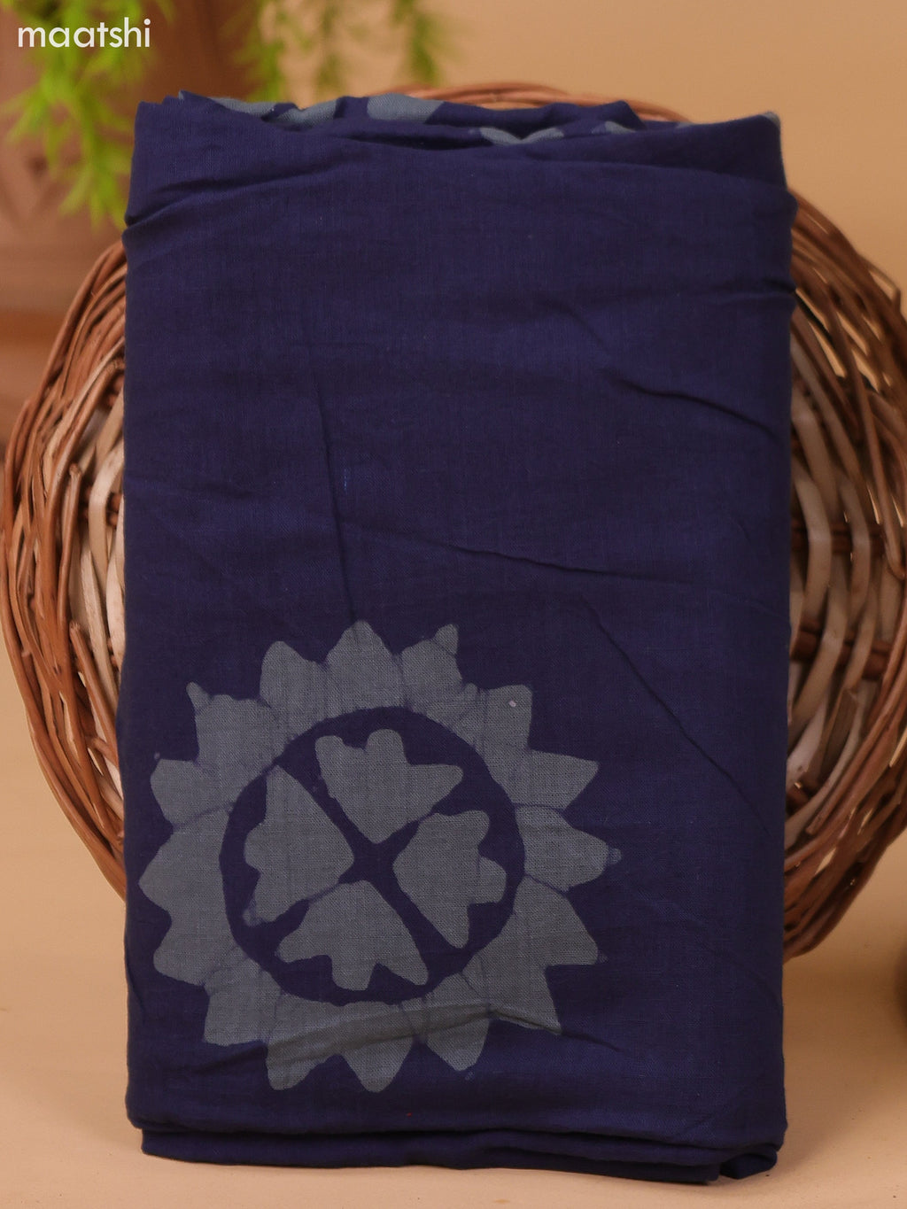 Navy Blue Cotton Dress Material With Floral Prints and Bottom & Dupatta
