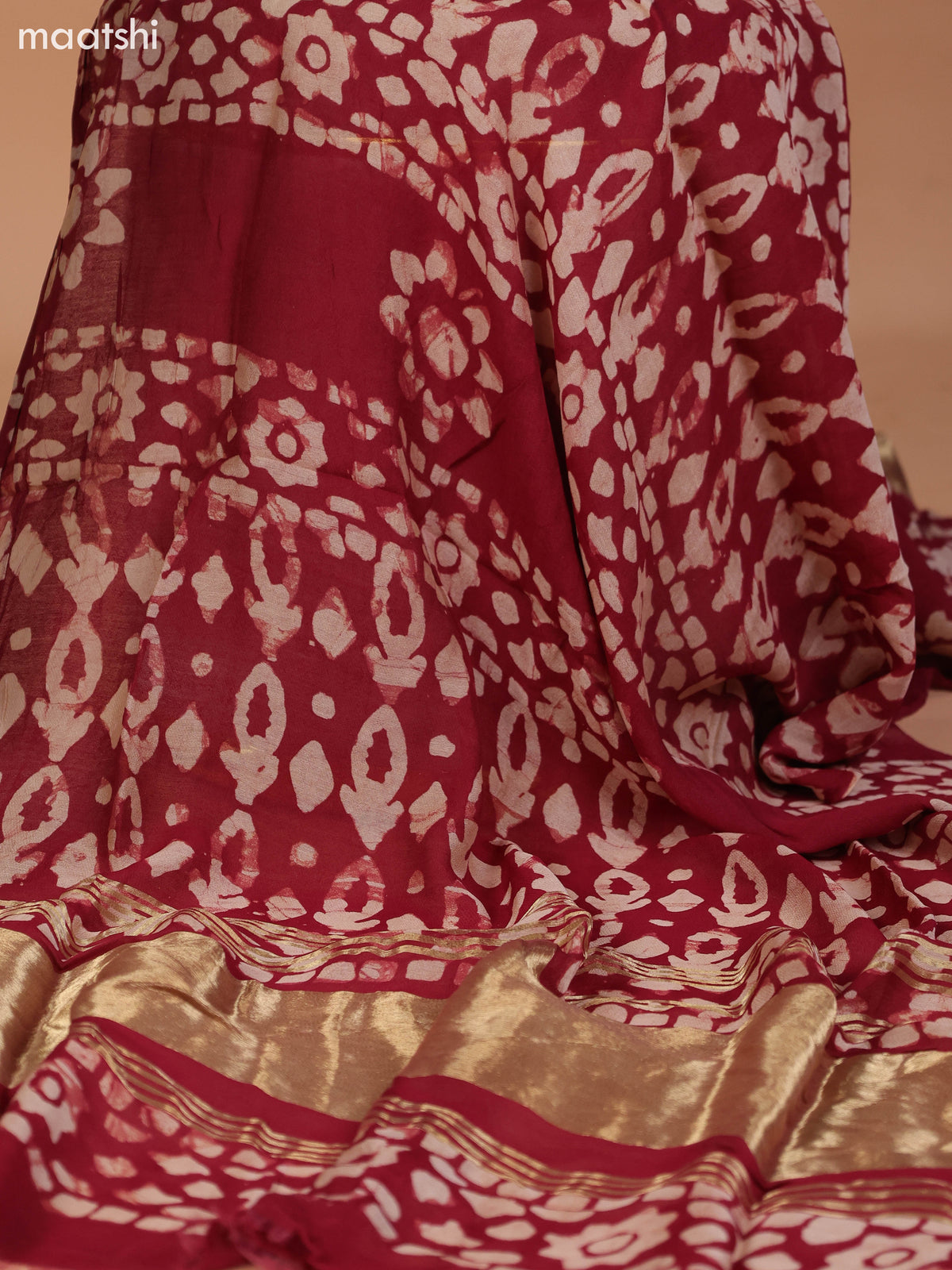 Sap Green and Maroon Cotton Dress Material With Plain Body & Batik Prints Patch Work Neck Pattern and Bottom & Dupatta