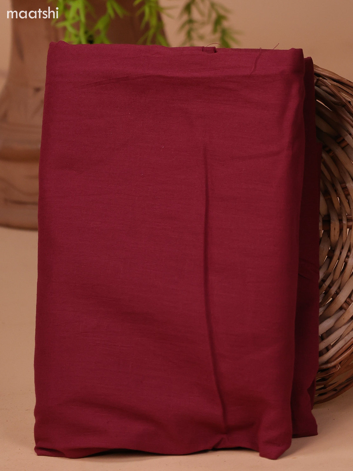 Sap Green and Maroon Cotton Dress Material With Plain Body & Batik Prints Patch Work Neck Pattern and Bottom & Dupatta