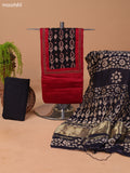 Maroon and Black Cotton Dress Material With Plain Body & Batik Prints Patch Work Neck Pattern and Bottom & Dupatta