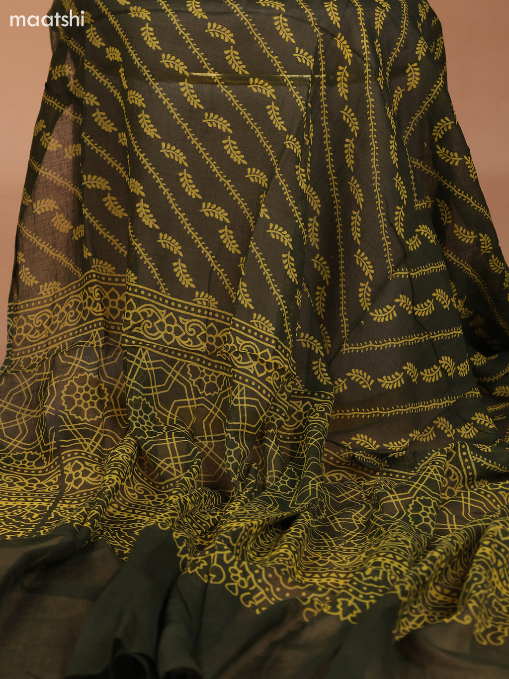 Mustard Yellow and Green Cotton Dress Material With Allover Butta Prints & Embroidery Work Neck Pattern and Bottom & Dupatta