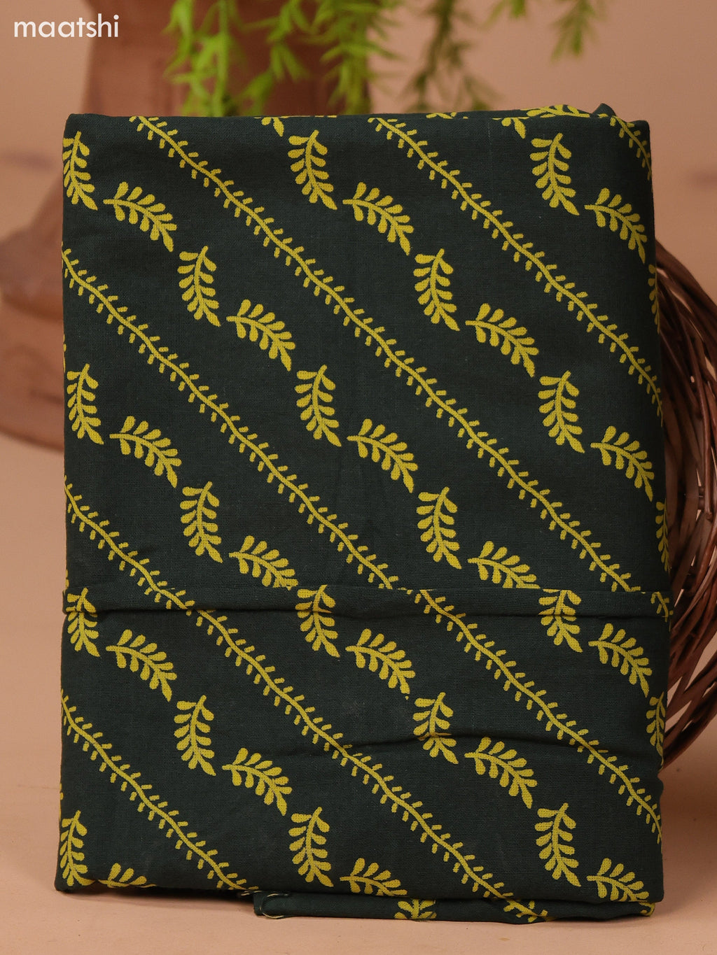 Mustard Yellow and Green Cotton Dress Material With Allover Butta Prints & Embroidery Work Neck Pattern and Bottom & Dupatta