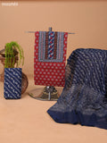 Rust and Navy Blue Cotton Dress Material With Allover Butta Prints & Embroidery Work Neck Pattern and Bottom & Dupatta