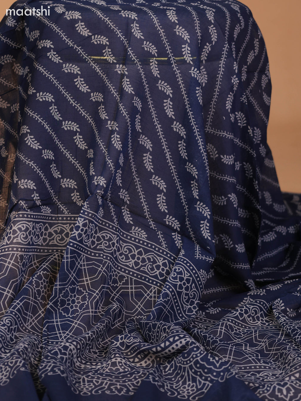 Rust and Navy Blue Cotton Dress Material With Allover Butta Prints & Embroidery Work Neck Pattern and Bottom & Dupatta