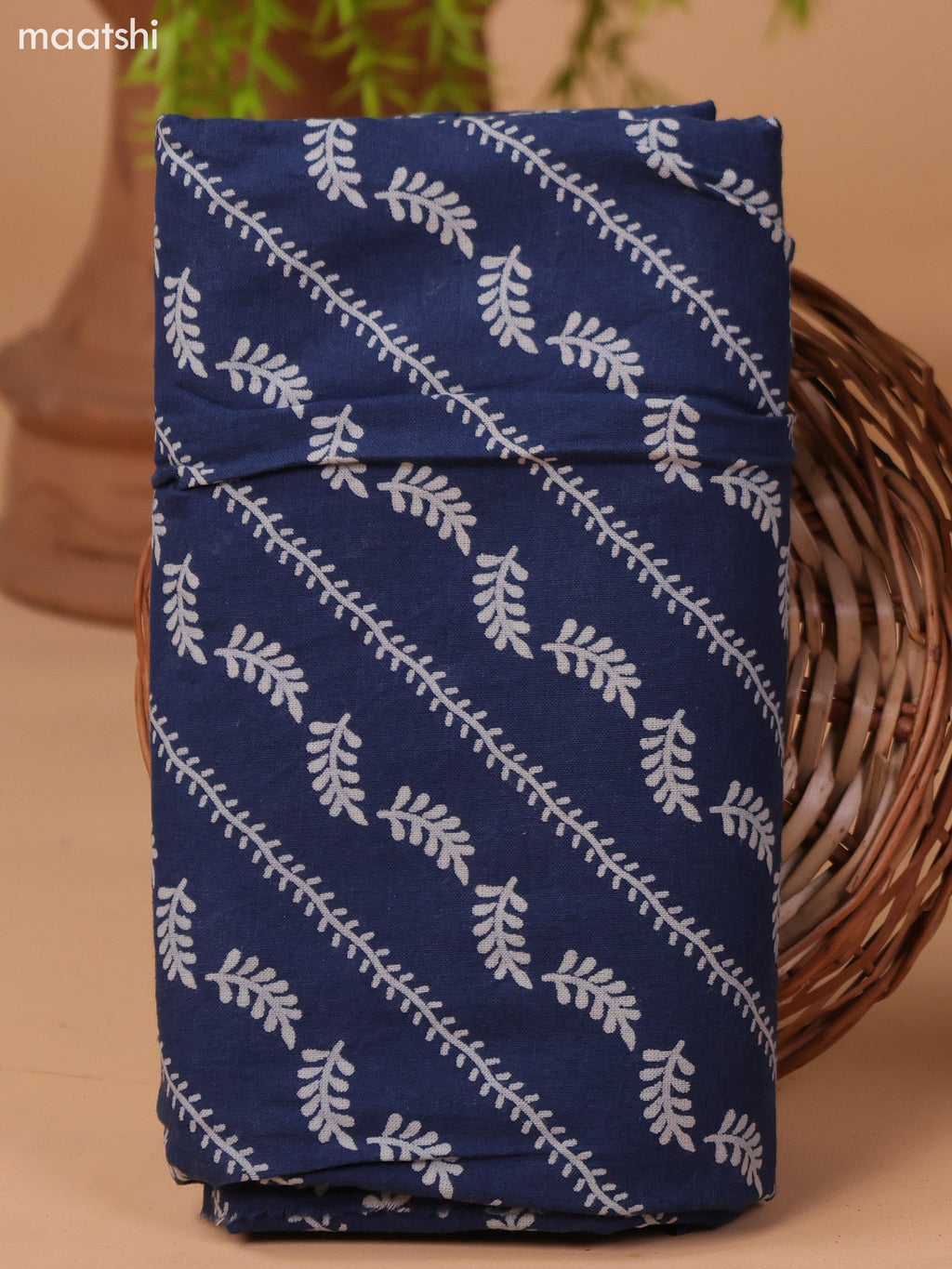 Rust and Navy Blue Cotton Dress Material With Allover Butta Prints & Embroidery Work Neck Pattern and Bottom & Dupatta