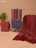 Navy Blue and Rust Cotton Dress Material With Allover Butta Prints & Embroidery Work Neck Pattern and Bottom & Dupatta