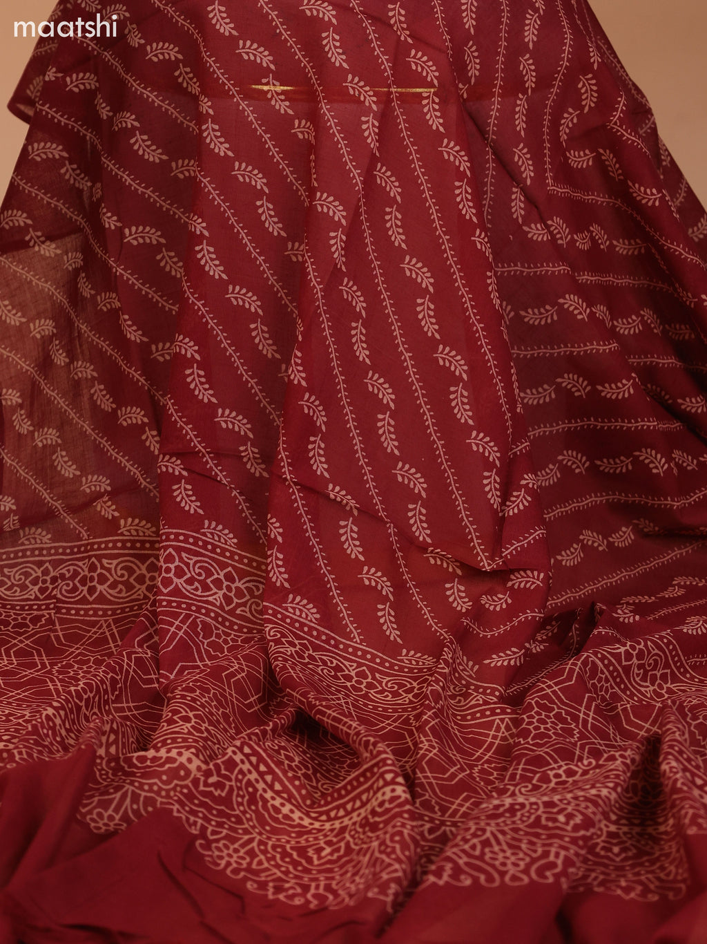 Navy Blue and Rust Cotton Dress Material With Allover Butta Prints & Embroidery Work Neck Pattern and Bottom & Dupatta