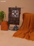 Black and Dark Mustard Cotton Dress Material With Allover Kalamkari Prints & Patch Work Neck Pattern and Bottom & Dupatta