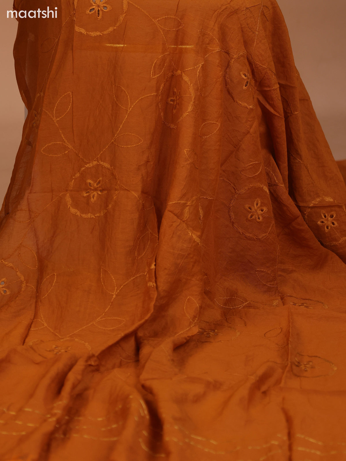 Black and Dark Mustard Cotton Dress Material With Allover Kalamkari Prints & Patch Work Neck Pattern and Bottom & Dupatta