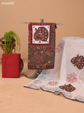 Dark Grey and Rust Cotton Dress Material With Allover Kalamkari Prints & Patch Work Neck Pattern and Bottom & Dupatta