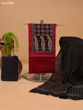 Dark Rust and Black Cotton Dress Material With Allover Prints & Embroidery Work Neck Pattern and Bottom & Dupatta