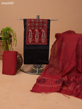 Black and Dark Rust Cotton Dress Material With Allover Prints & Embroidery Work Neck Pattern and Bottom & Dupatta