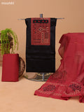 Black and Maroon Cotton Dress Material With Plain Body & Embroidery Work Neck Pattern and Bottom & Dupatta