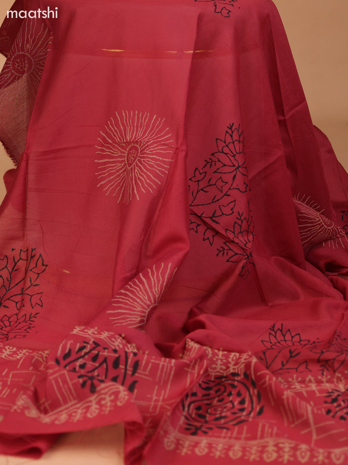 Black and Maroon Cotton Dress Material With Plain Body & Embroidery Work Neck Pattern and Bottom & Dupatta