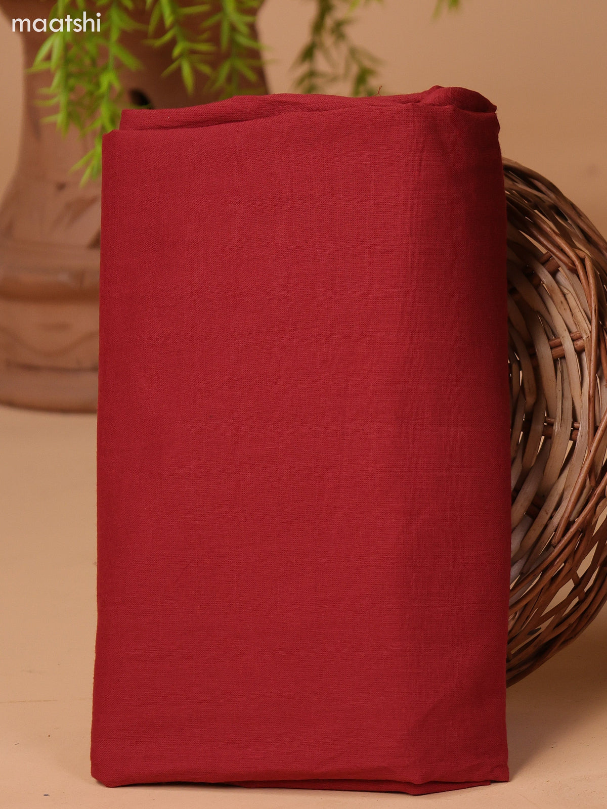 Black and Maroon Cotton Dress Material With Plain Body & Embroidery Work Neck Pattern and Bottom & Dupatta